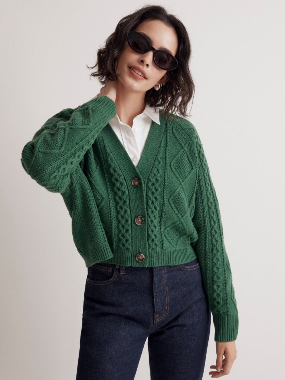 Madewell Green Cable-Knit Cropped Cardigan - Picture 6 of 6